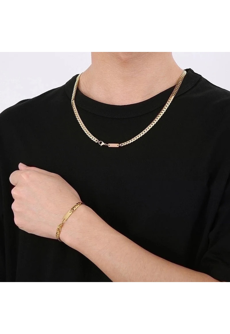 Colier barbati - auriu - din otel inoxidabil - suflat cu aur 18k - impletit - Remus C9