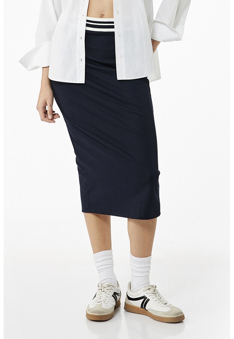 Fusta midi cu talie inalta - Bleumarin