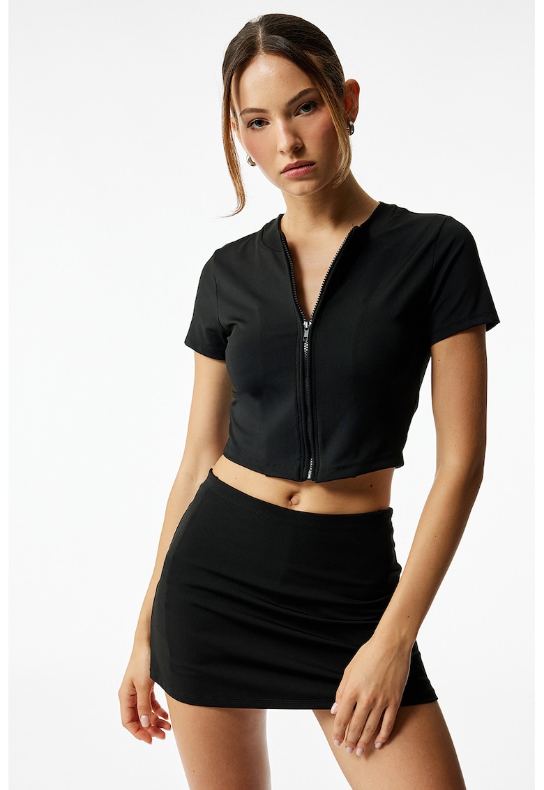 Tricou crop cu fermoar