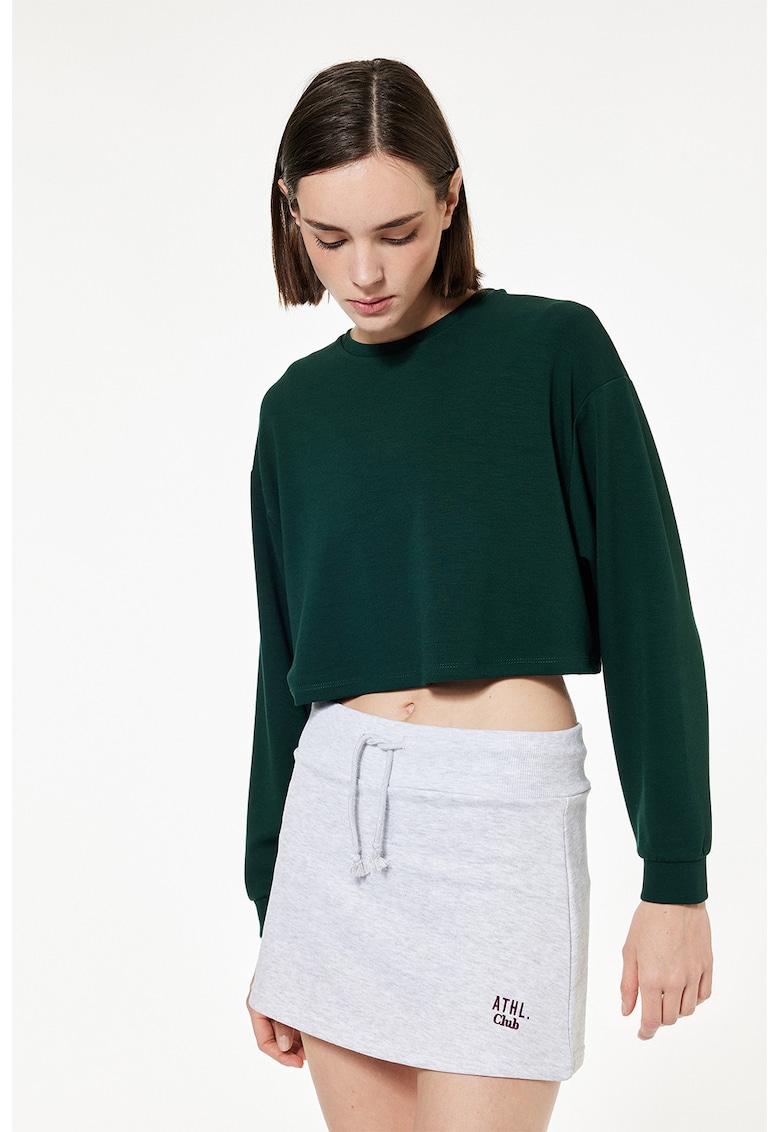 Bluza de trening crop cu model uni - Verde englez