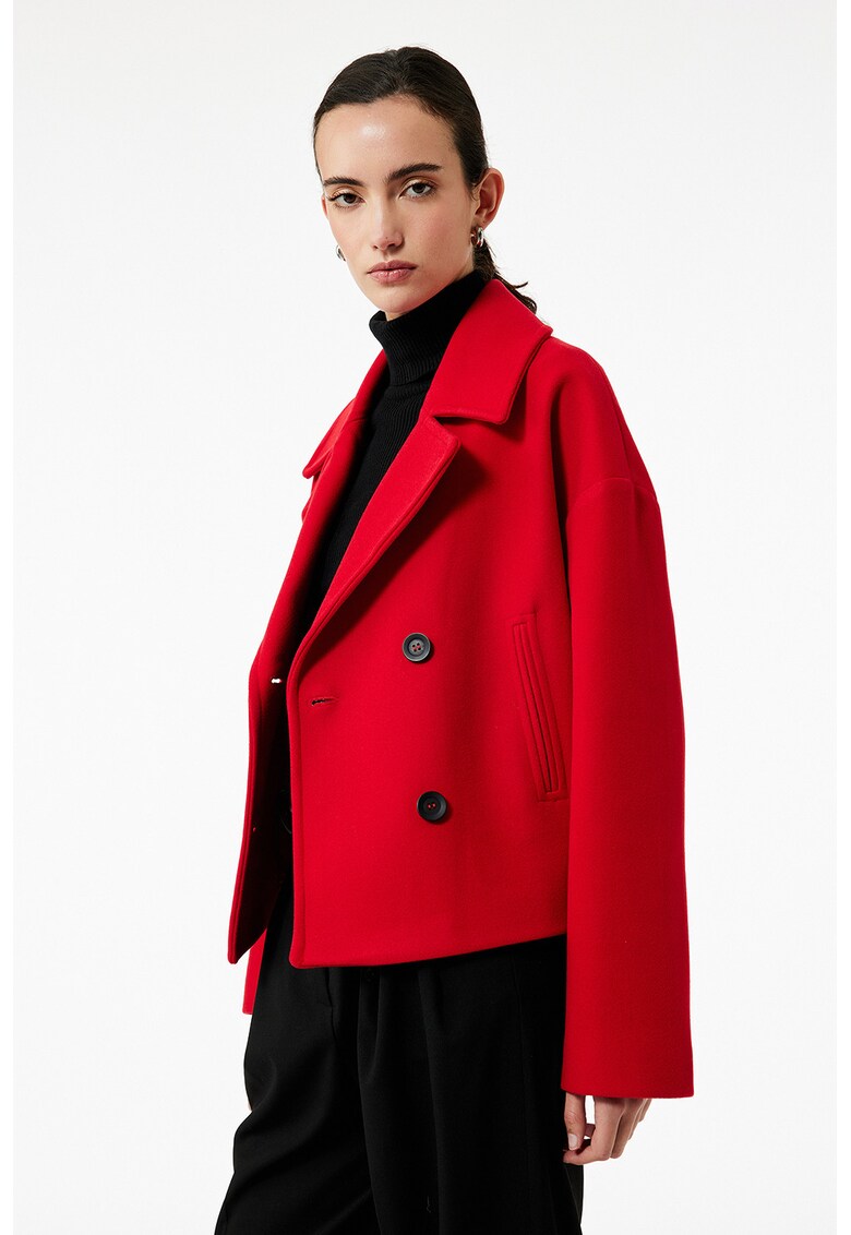 Palton cu doua randuri de nasturi si revere decupate