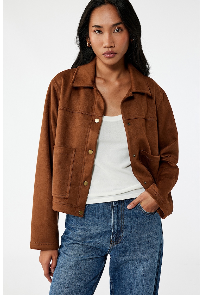 Jacheta de piele intoarsa sintetica cu buzunare frontale