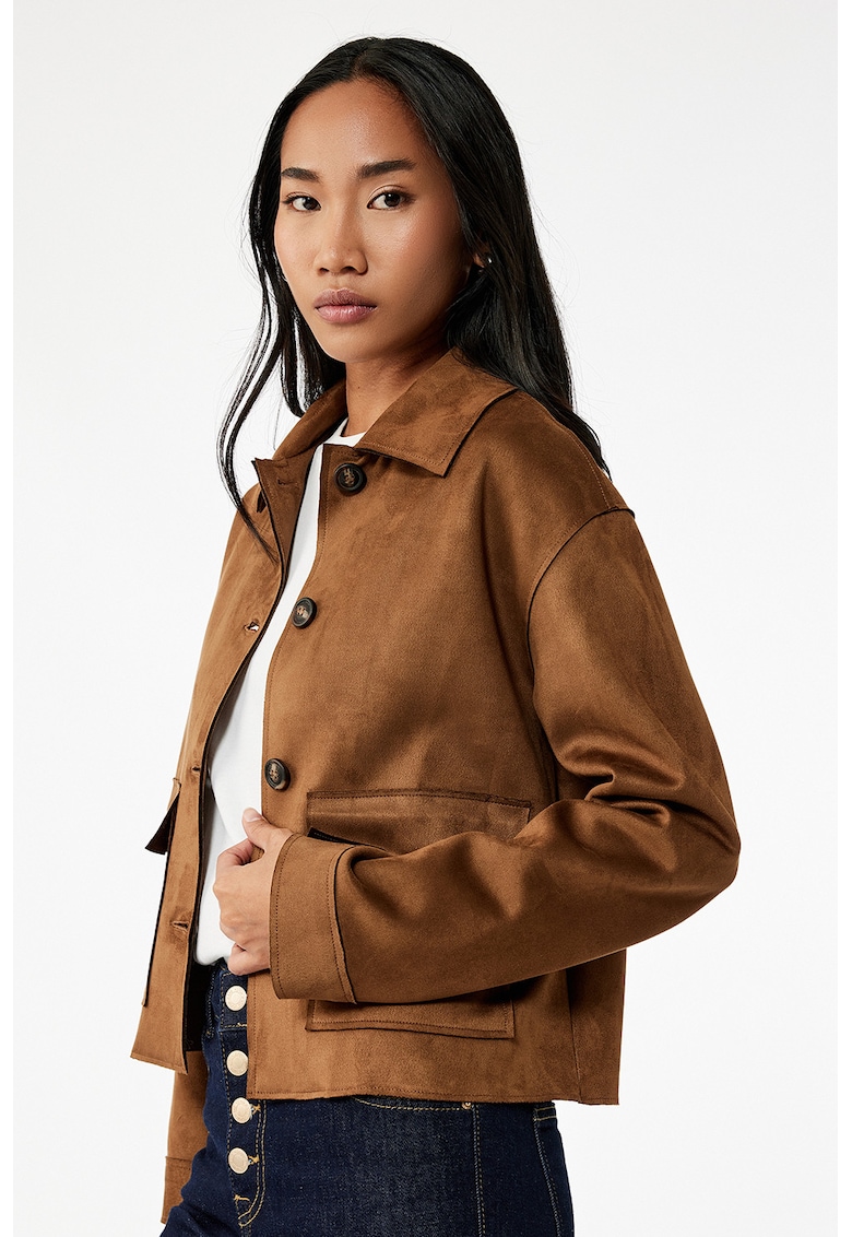 Jacheta de piele intoarsa sintetica cu buzunare frontale cu clapa