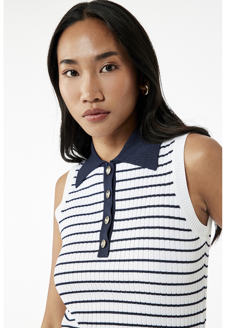 Bluza polo fara maneci cu dungi