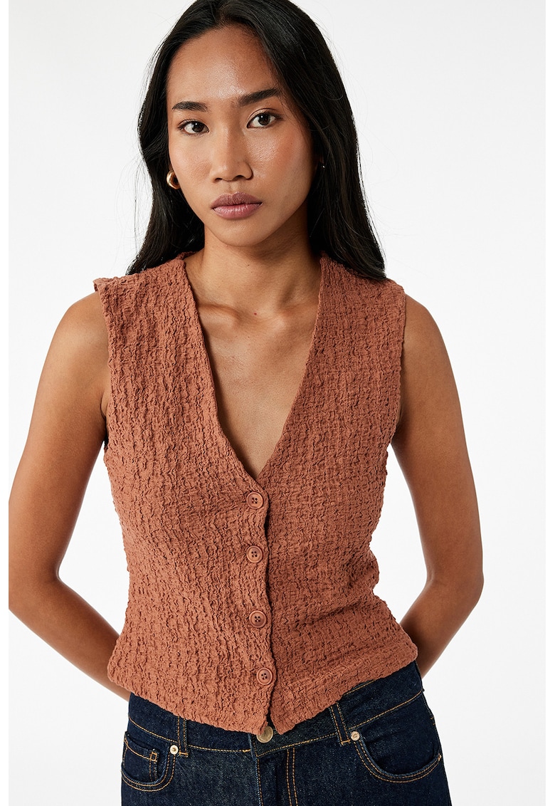 Vesta texturata cu decolteu in V