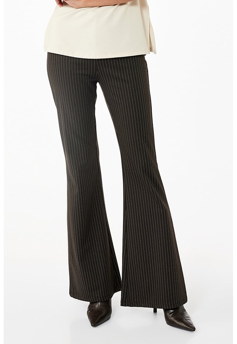 Pantaloni evazati in dungi - Alb/Maro inchis