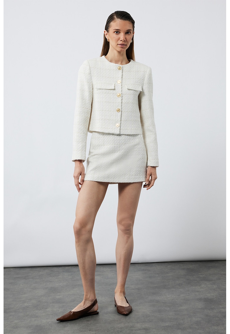 Sacou crop cu nasturii contrastanti - Alb fildes