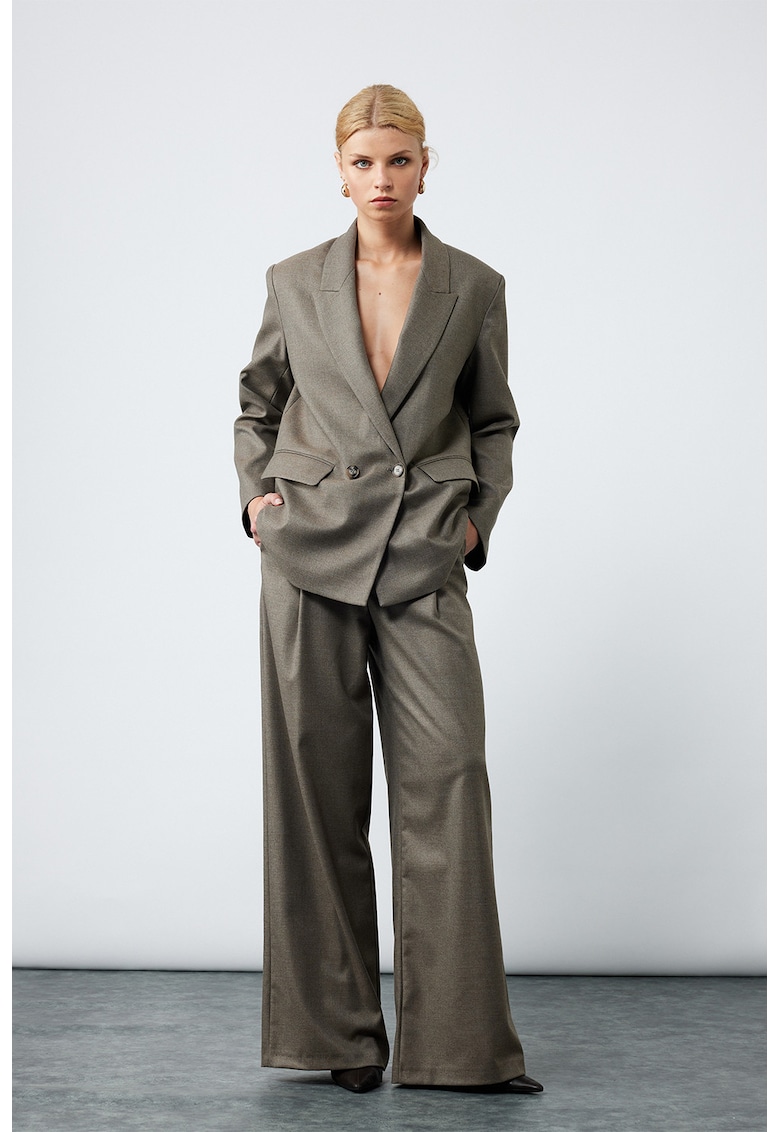 Sacou cu design doua randuri de nasturi - Maro taupe