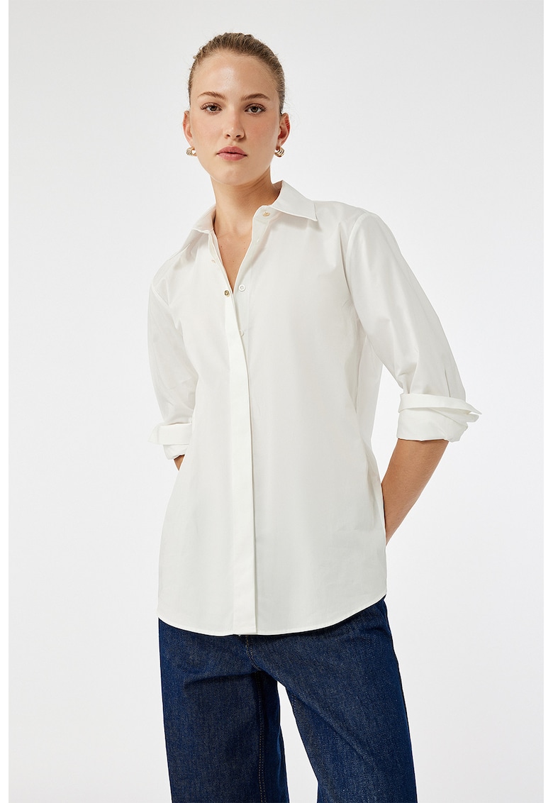 Camasa cu maneci lungi si inchidere ascunsa - Alb fildes
