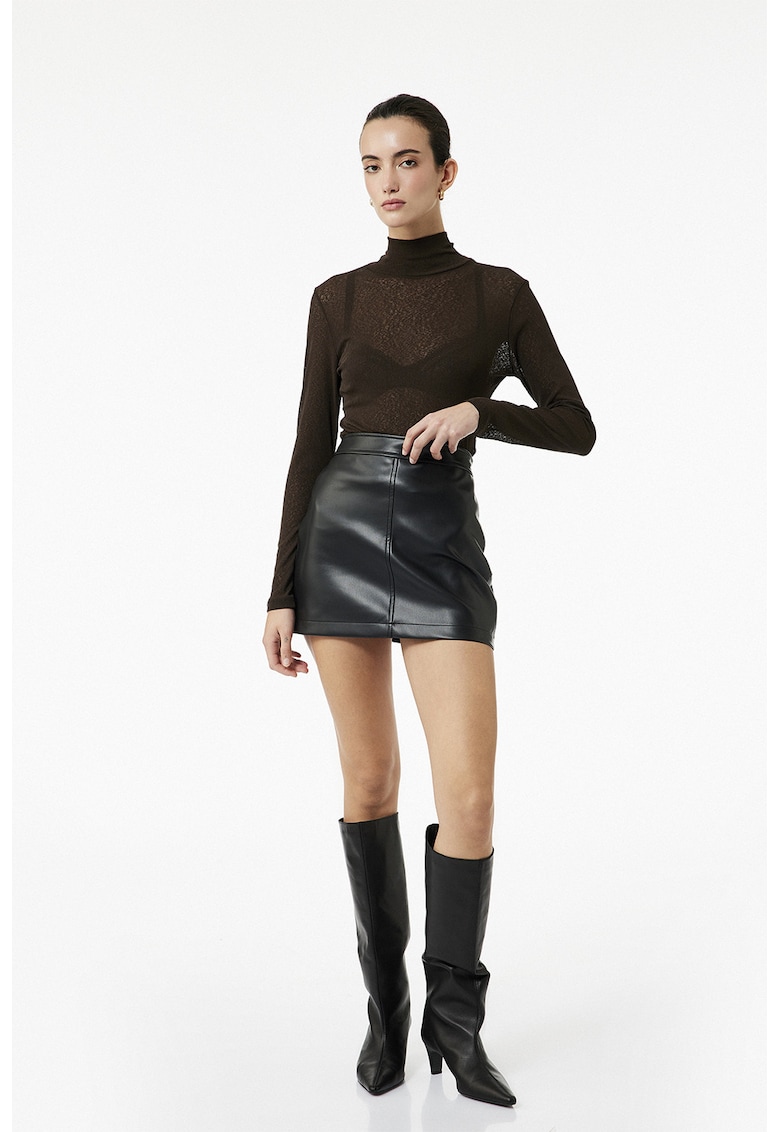 Fusta mini din piele ecologica cu talie inalta