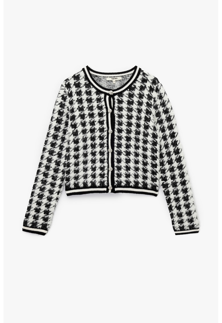 Cardigan pufos cu modle houndstooth