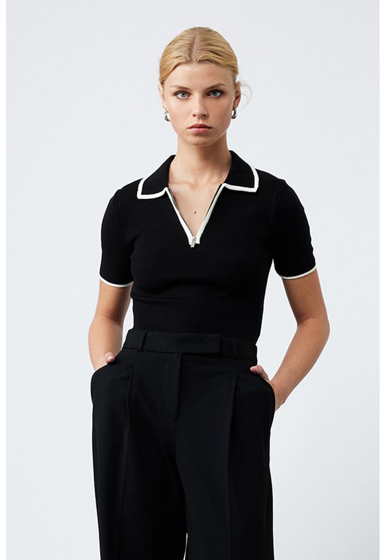 Tricou polo din tricot cu fermoar scurt Tricou polo din tricot cu fermoar scurt