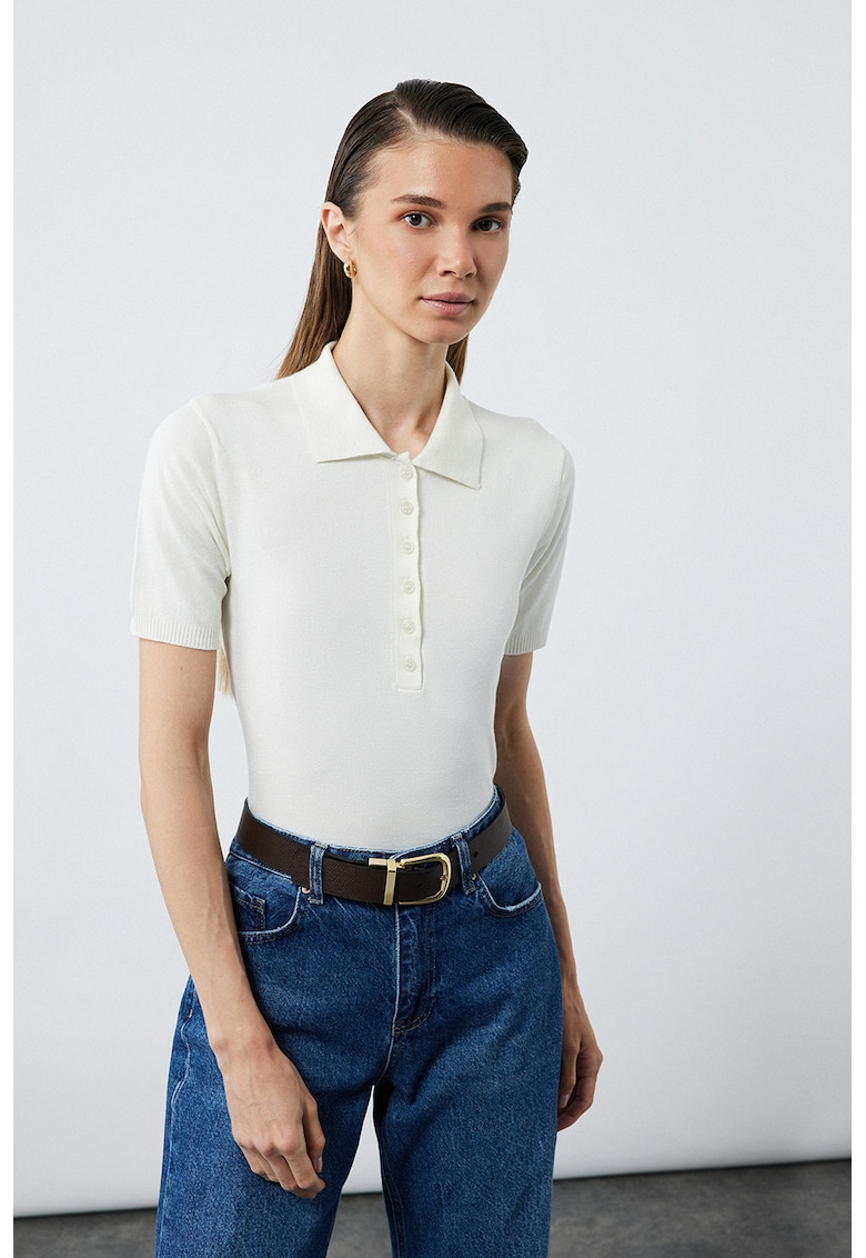 Tricou polo slim-fit cu model uni