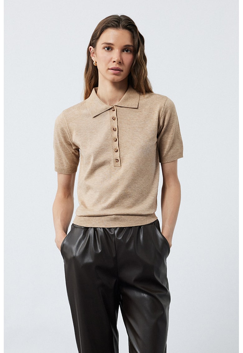 Tricou polo slim-fit cu model uni