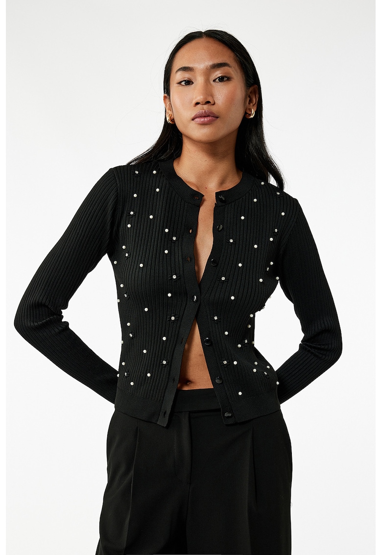 Cardigan slim-fit cu strasuri