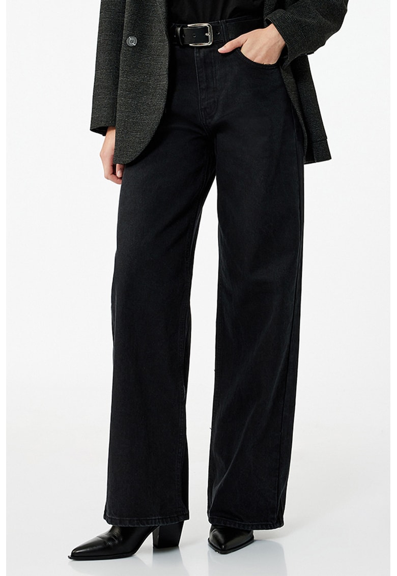 Blugi cu croiala ampla si talie medie - Negru