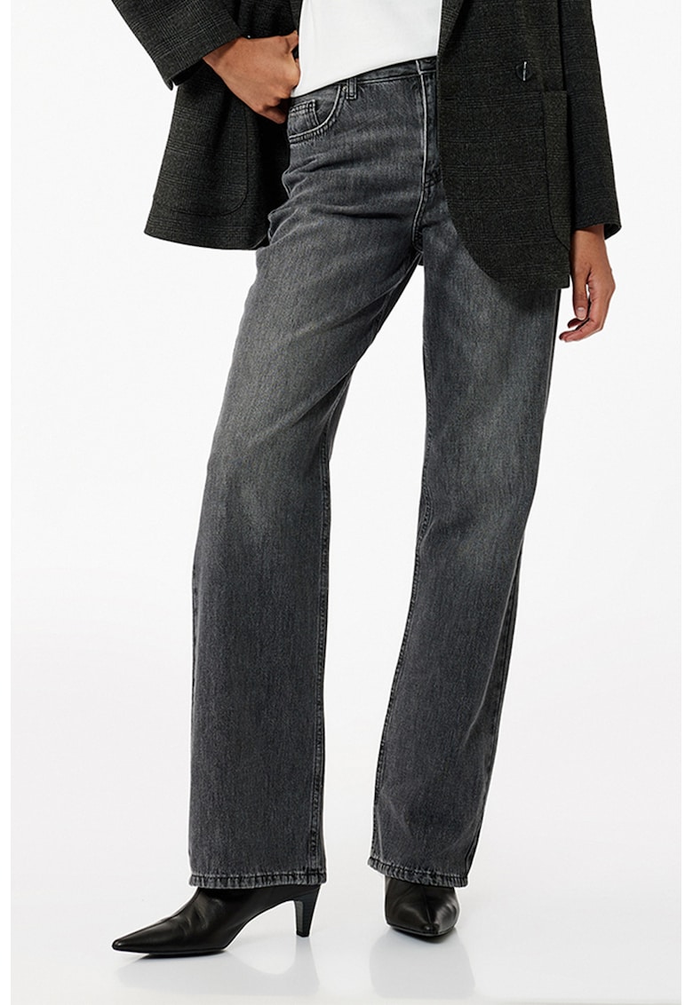 Blugi cu aspect decolorat si talie inalta