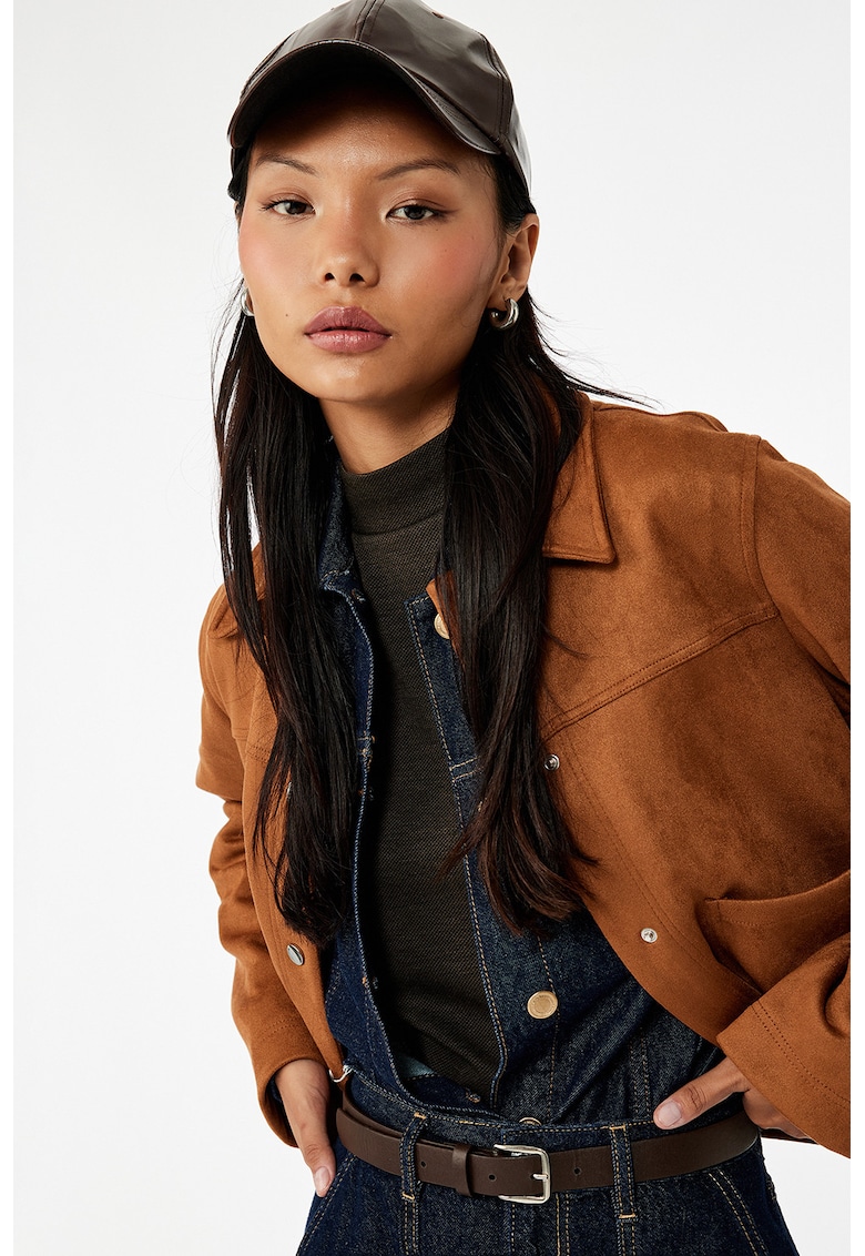 Jacheta-camasa din piele intoarsa ecologica cu buzunare aplicate