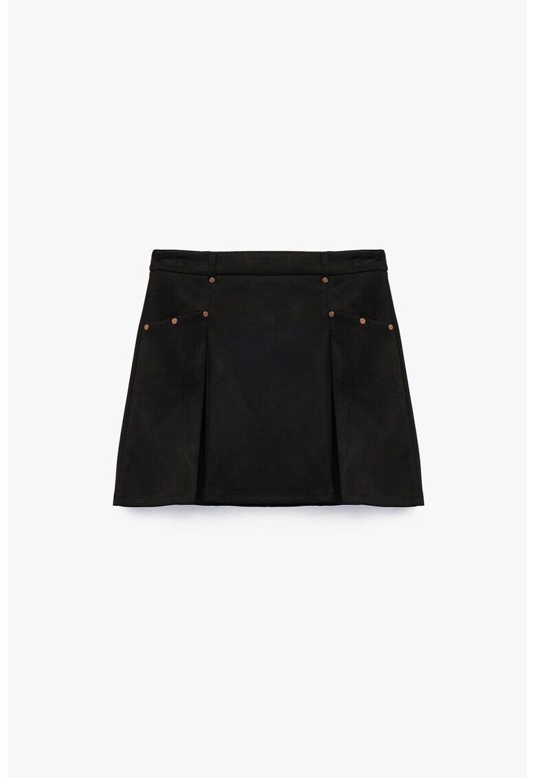 Fusta mini cu pliuri frontale - Negru/Maro deschis