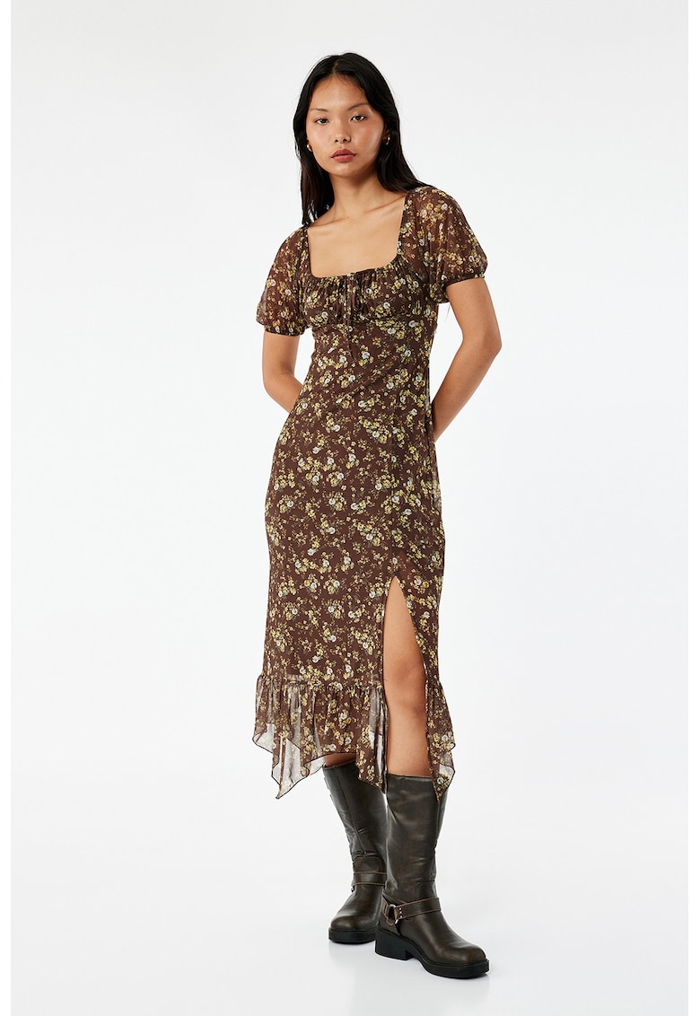 Rochie cu slit lateral si model floral