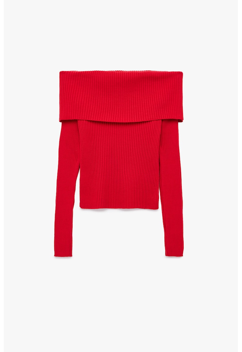 Pulover cu decolteu pe umeri si aspect striat