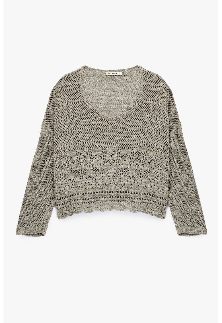 Pulover tricotat cu perforatii si decolteu in V