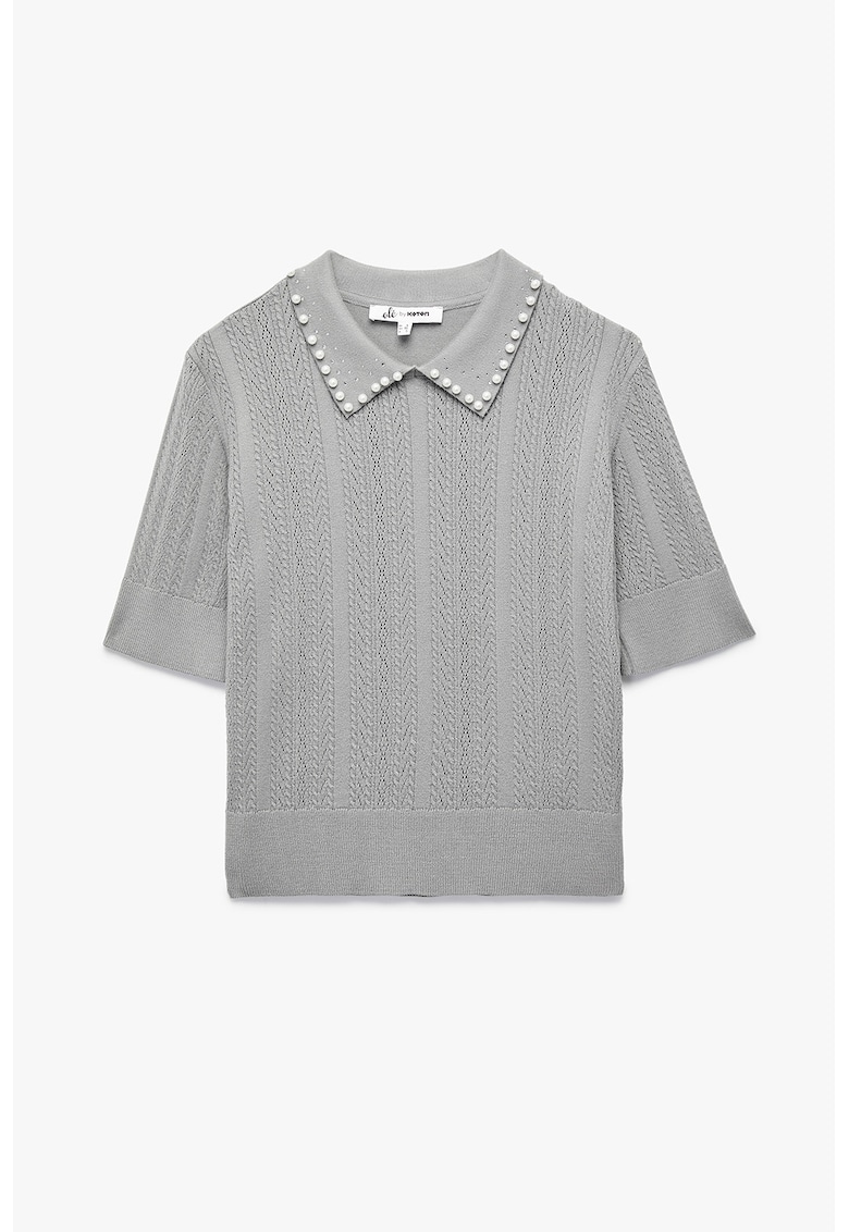 Bluza tricotata fin cu aplicatii din maregle si maneci scurte