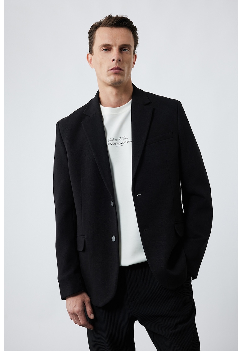 Sacou uni din amestec de bumbac - Negru