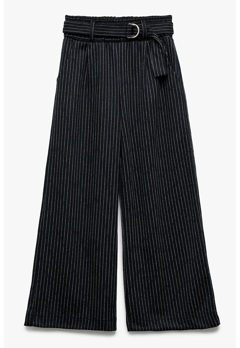 Pantaloni cu croiala ampla si model in dungi - Alb/Bleumarin