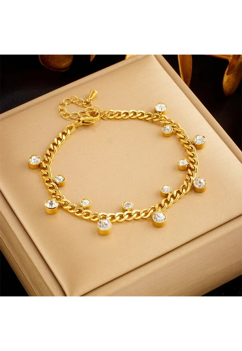 Bratara aurie - din otel inoxidabil - cu pietre din zirconiu - suflata cu aur 18k - Deisy C2