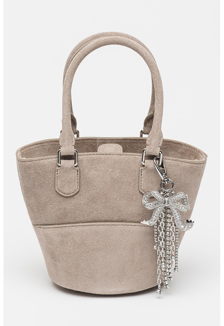Geanta bucket din piele intoarsa cu talisman cu cristal
