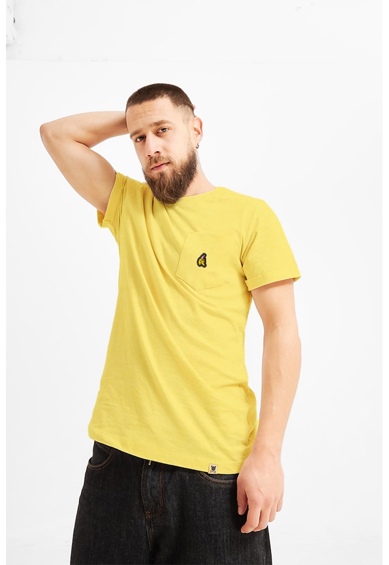 Porc Tricou cu buzunar pe piept si decolteu la baza gatului - Galben pal