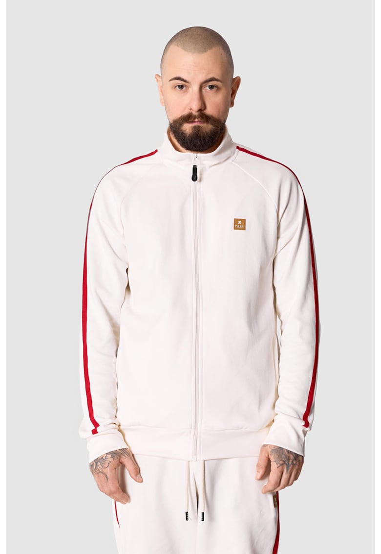 Porc Bluza de trening unisex cu imprimeu logo si fermoar Crooked - Rosu/Alb murdar