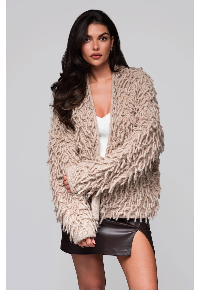 Pulover cardigan cu ciucuri LW-SWCD-0109 - Bej