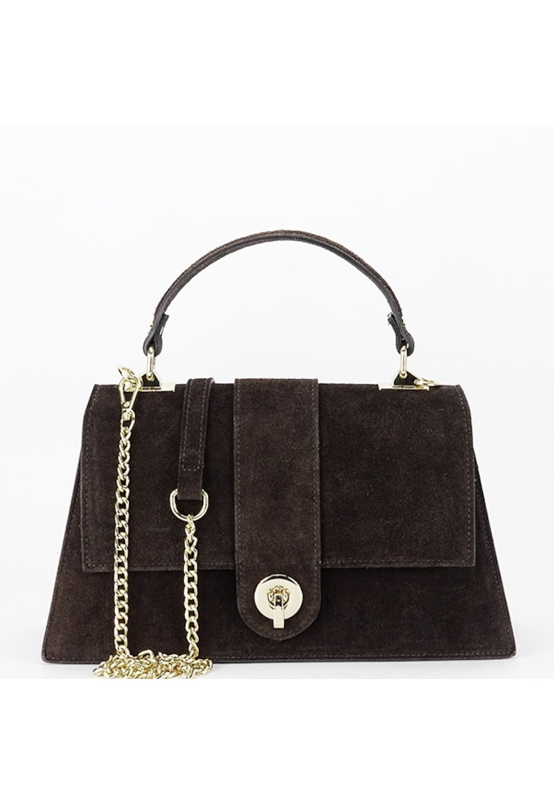 Geanta mica maro cafenie din piele naturala intoarsa 1911 M9 18106