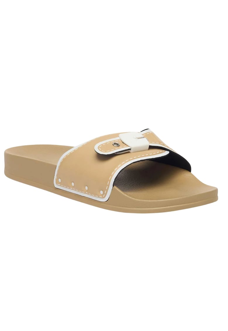 Slapi dama  Pescura Moon - bej - material sintetic - talpa cauciuc - curea reglabila -