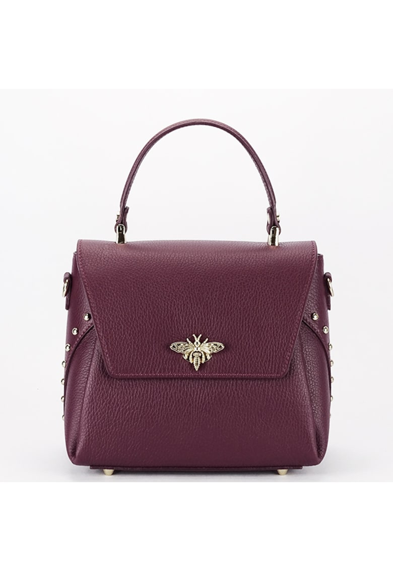 Geanta din piele naturala bordo inchis cu brosa 1505A 123 18097