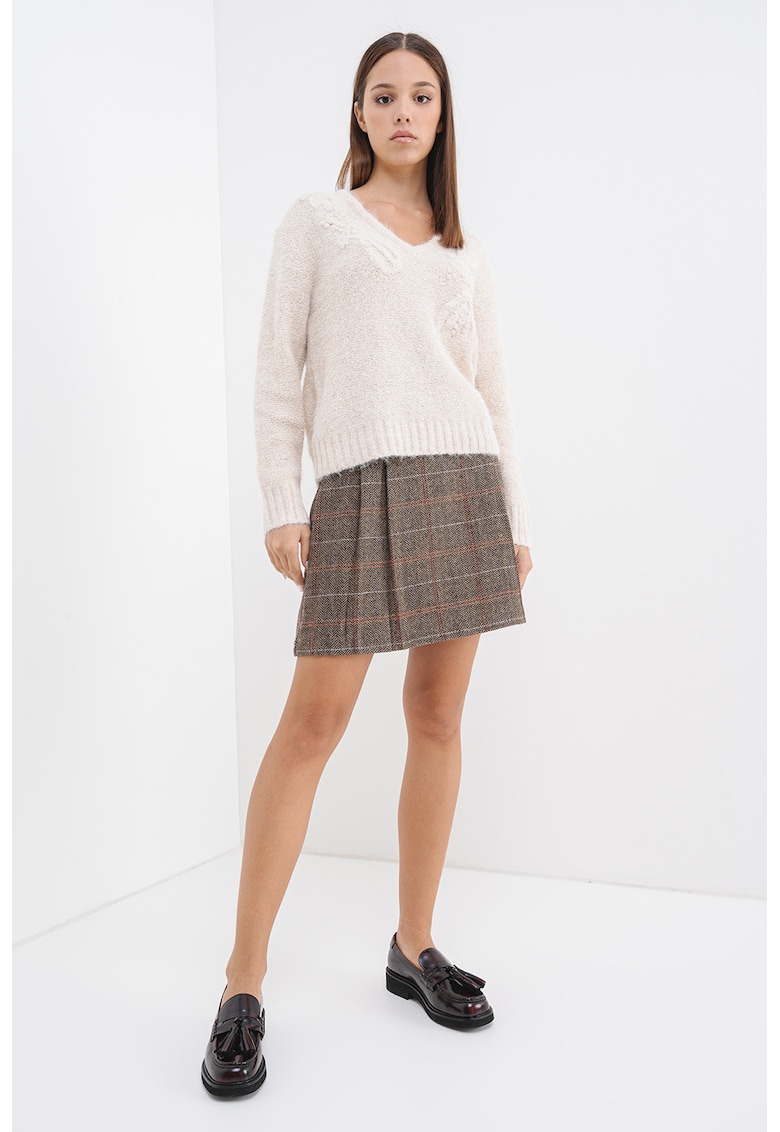 Pulover din amestec de lana cu decolteu in V