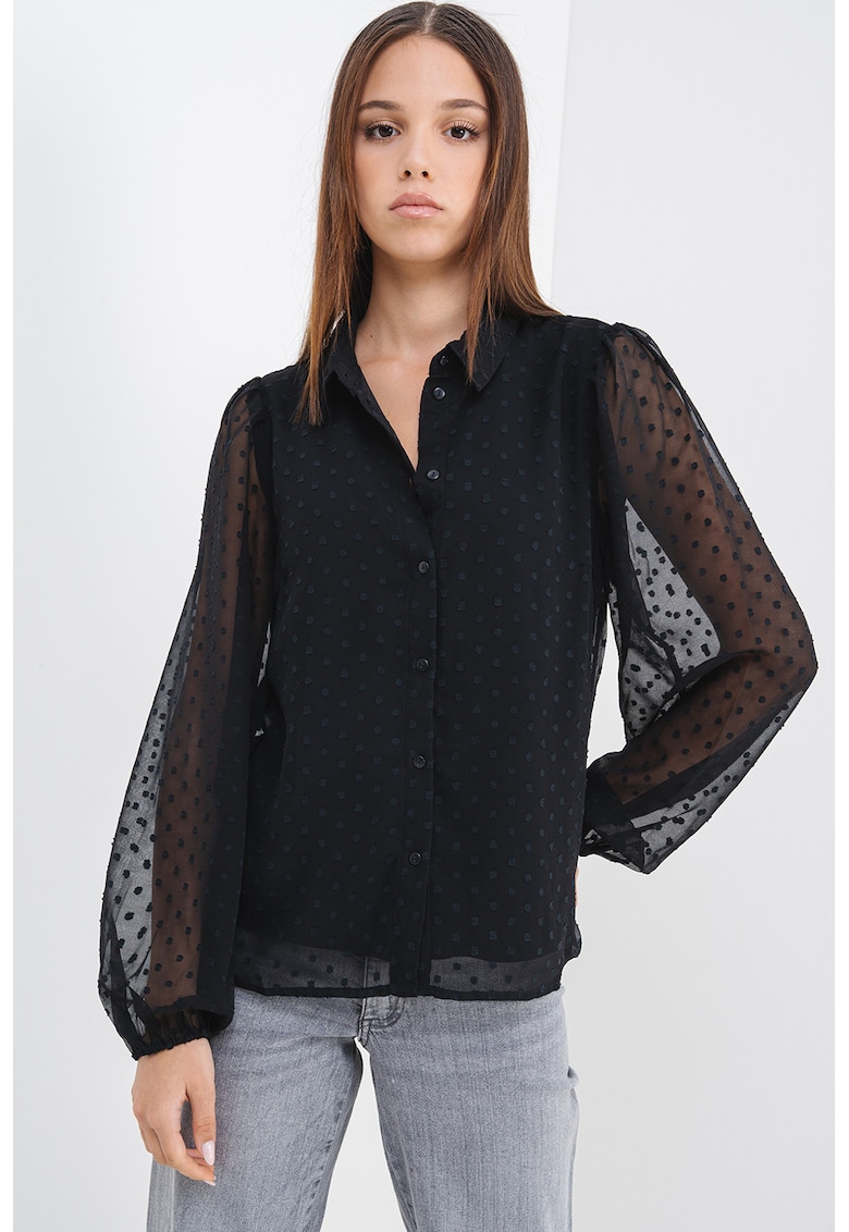 Camasa cu maneci bufante transparente - Negru
