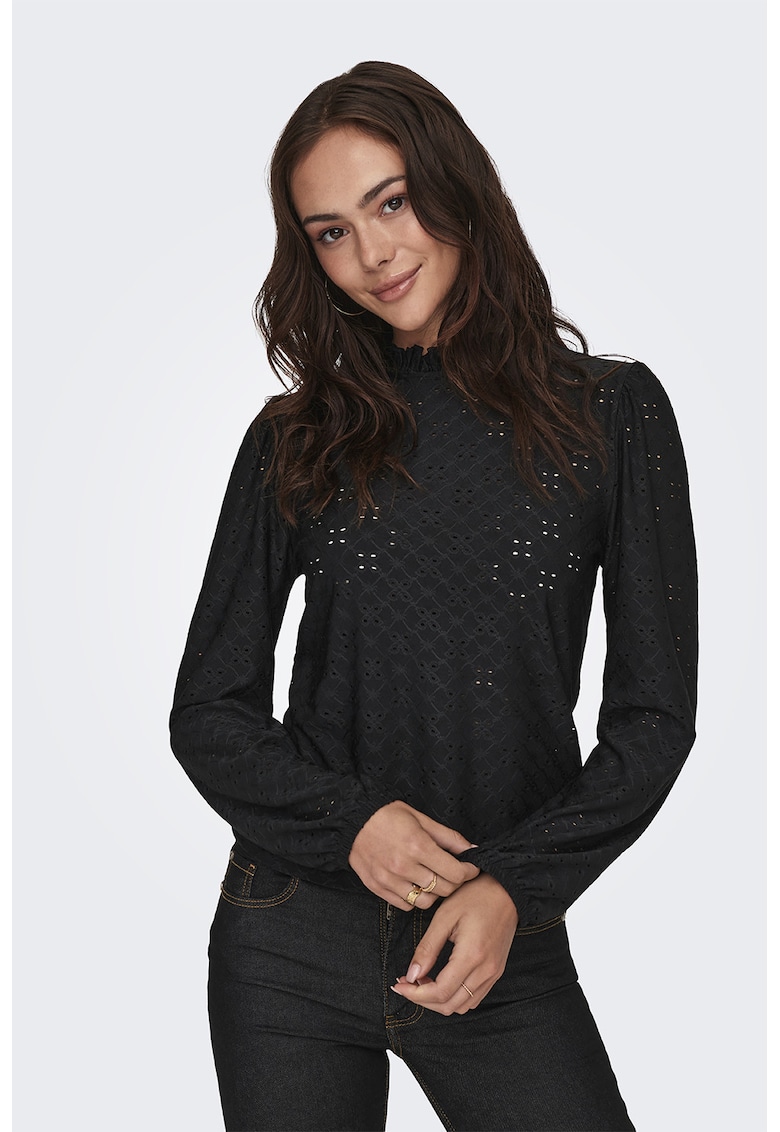 Bluza cu maneci lungi si detalii cu dantela Sangallo