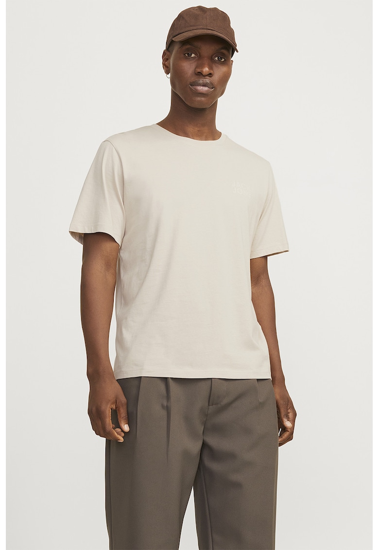 Tricou de bumbac organic cu detaliu cu imprimeu logo cauciucat - Crem