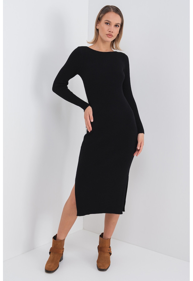 Rochie cu striatii - maneci lungi si slit lateral
