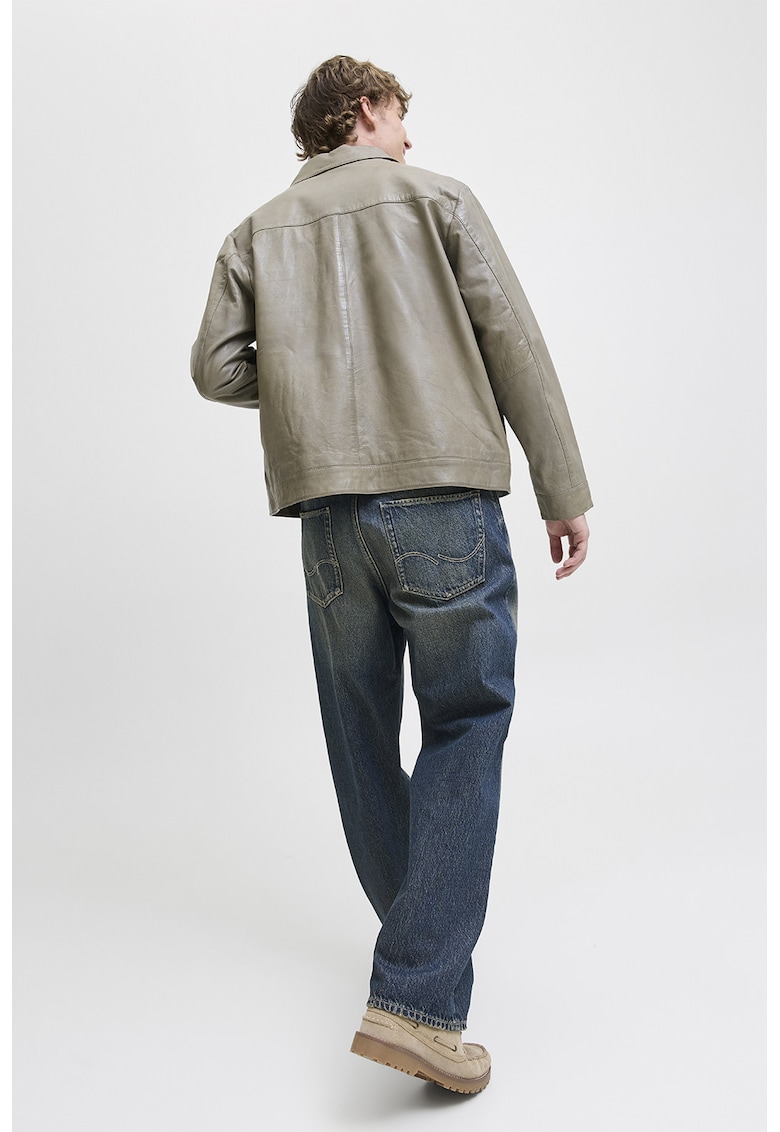 Blugi cu croiala dreapta si aspect decolorat - Albastru petrol