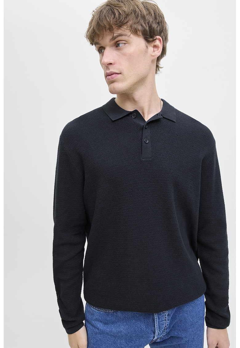 Pulover din amestec de bumbac cu model uni