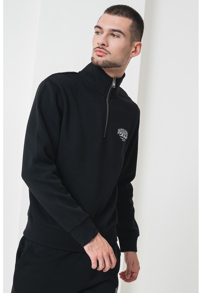 Bluza de trening cu fenta cu fermoar - Negru/Alb optic