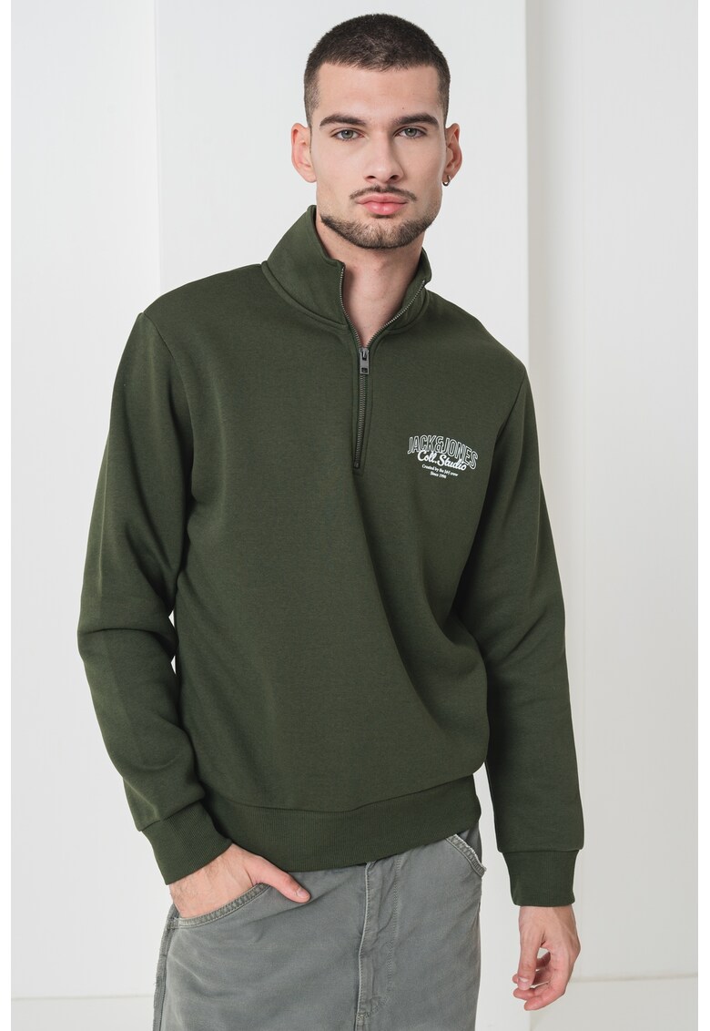 Bluza de trening cu fenta cu fermoar - Alb murdar/Verde feriga