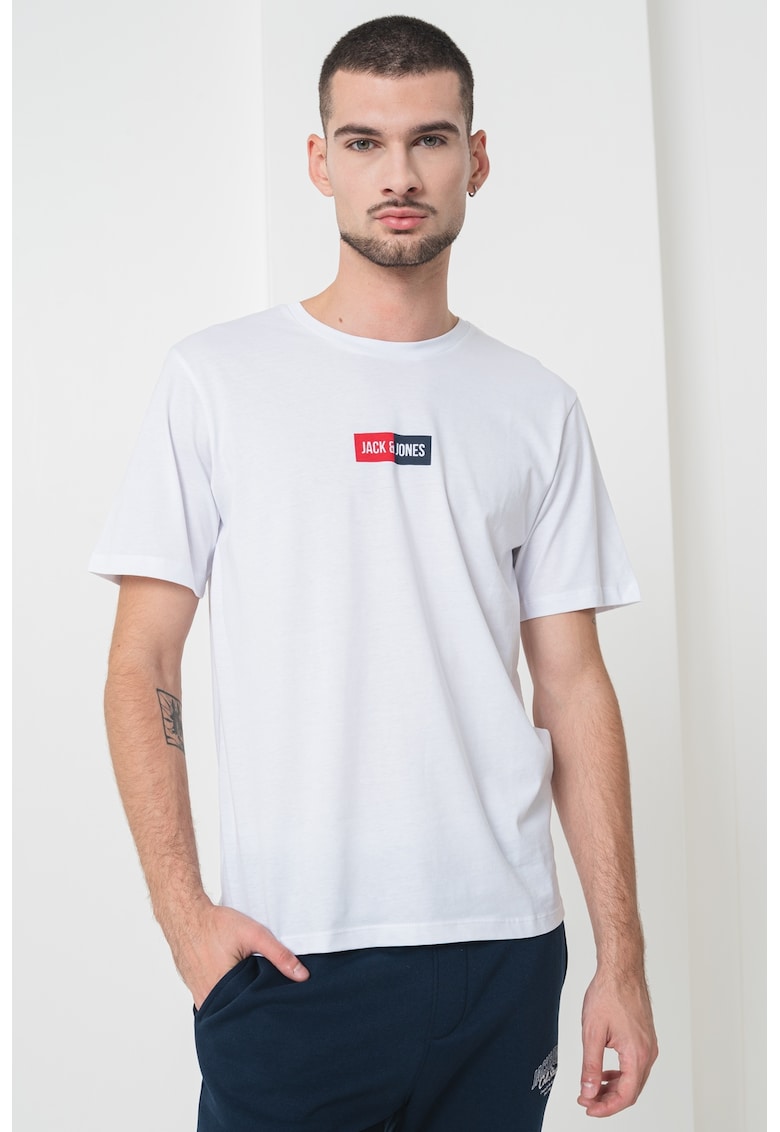 Tricou din bumbac cu decolteu la baza gatului si logo - Rosu/Negru stins/Alb optic