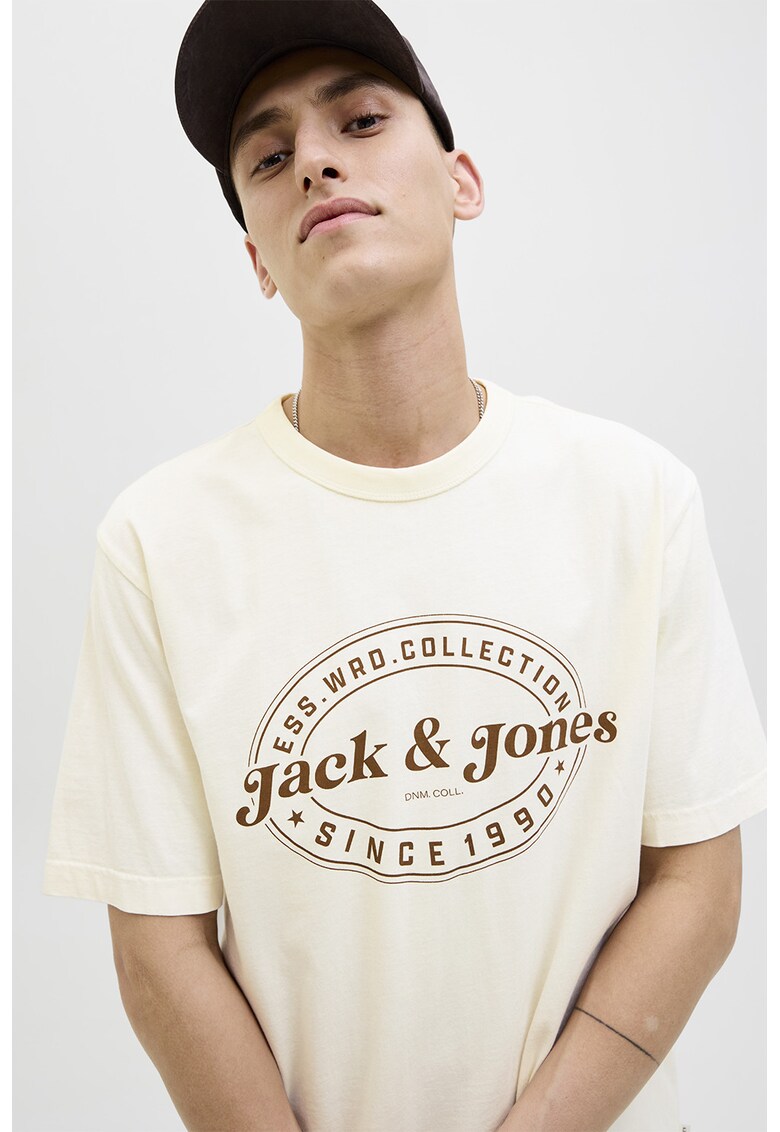 Tricou cu imprimeu si maneci cazute - Maro inchis/Crem