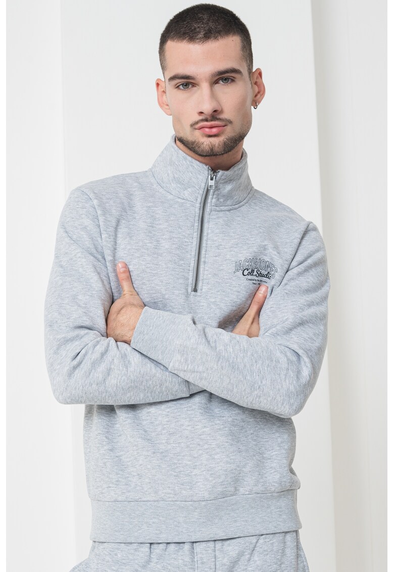 Bluza de trening cu fenta cu fermoar - Gri deschis melange