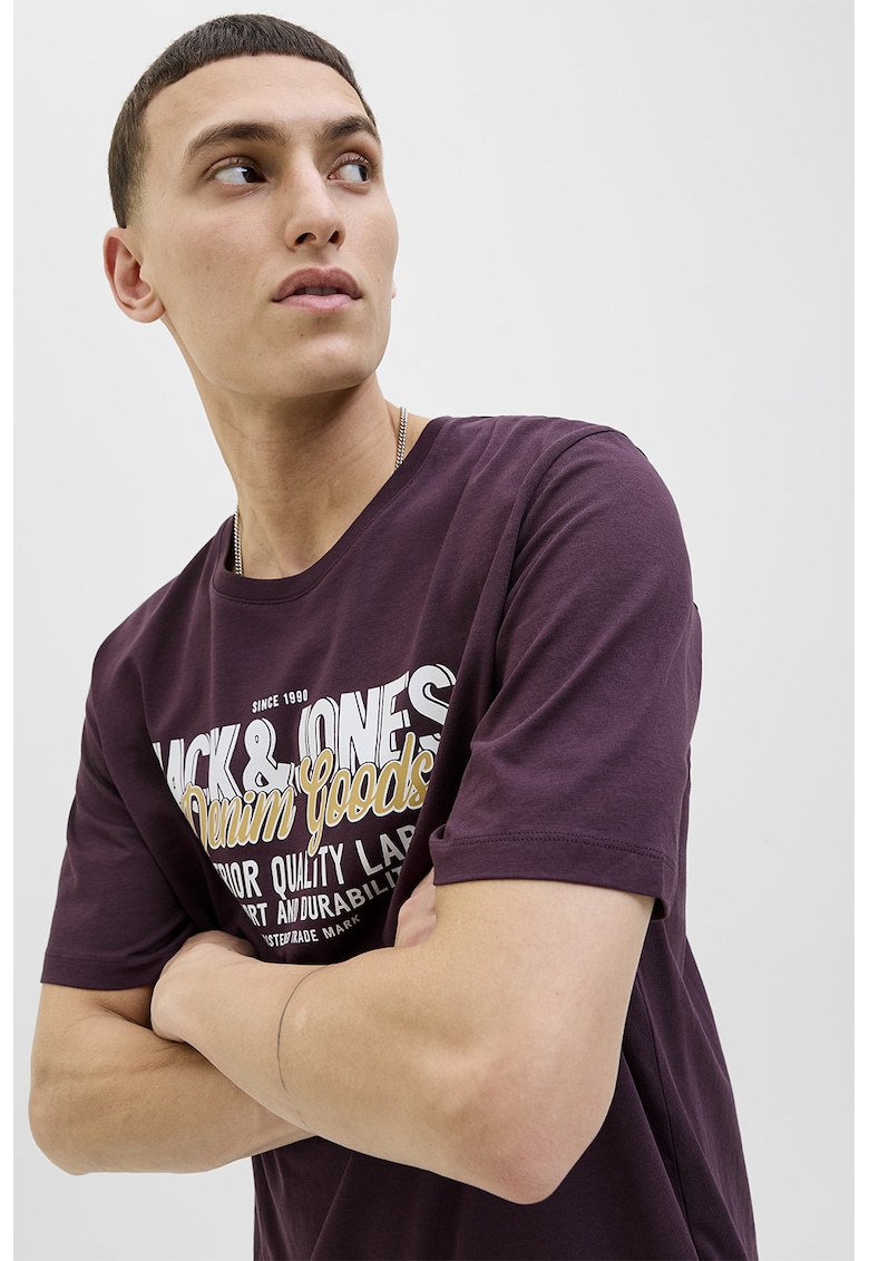 Tricou din bumbac organic cu imprimeu - Alb/Galben/Violet pruna